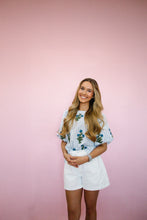 Load image into Gallery viewer, Blue Striped Floral Top