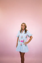 Load image into Gallery viewer, Blue Linen Striped Floral Dress