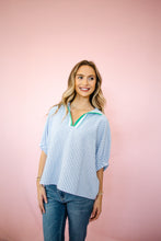Load image into Gallery viewer, Blue Stripe Detailed Top
