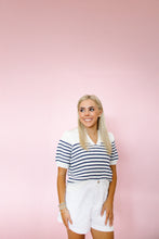 Load image into Gallery viewer, White & Navy Striped Knit Top