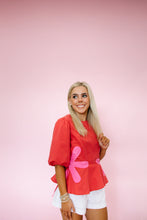 Load image into Gallery viewer, Red Flower Detail Top