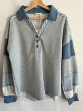 Load image into Gallery viewer, Heather Grey & Blue Stripe Top