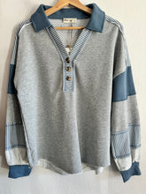 Load image into Gallery viewer, Heather Grey & Blue Stripe Top