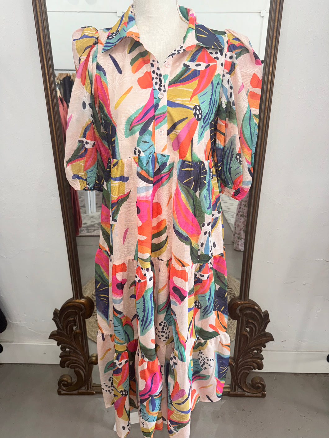 Multi Color Tropic Print Dress