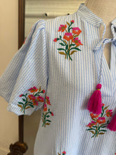 Load image into Gallery viewer, Blue Linen Striped Floral Dress