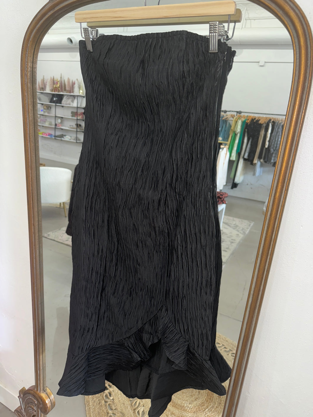 Black Strapless Ruffle Dress