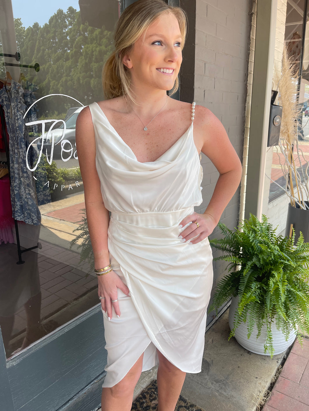 White One Shoulder Pearl Dress