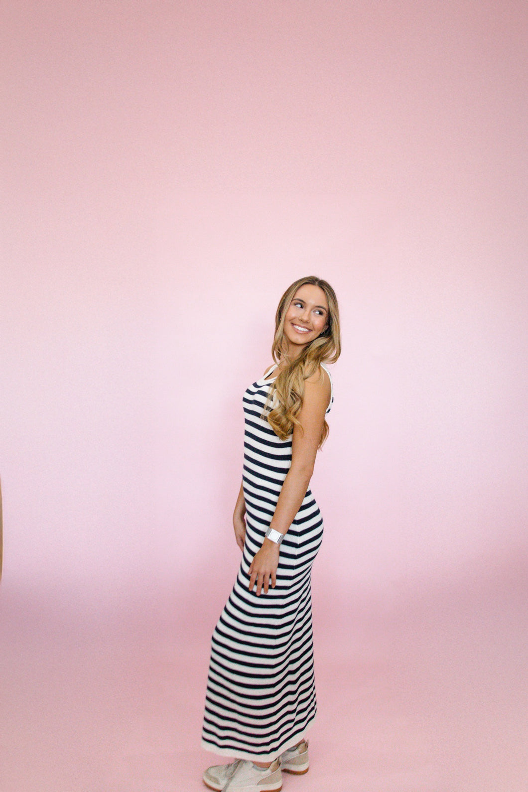 Navy & White Stripe Knit Dress
