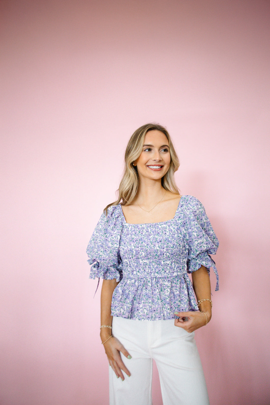 Purple Floral Tie Cinch Top