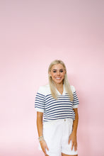 Load image into Gallery viewer, White &amp; Navy Striped Knit Top
