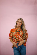 Load image into Gallery viewer, Orange Floral Button Blouse
