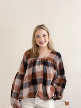 Load image into Gallery viewer, Maple Plaid Balloon Sleeve Blouse
