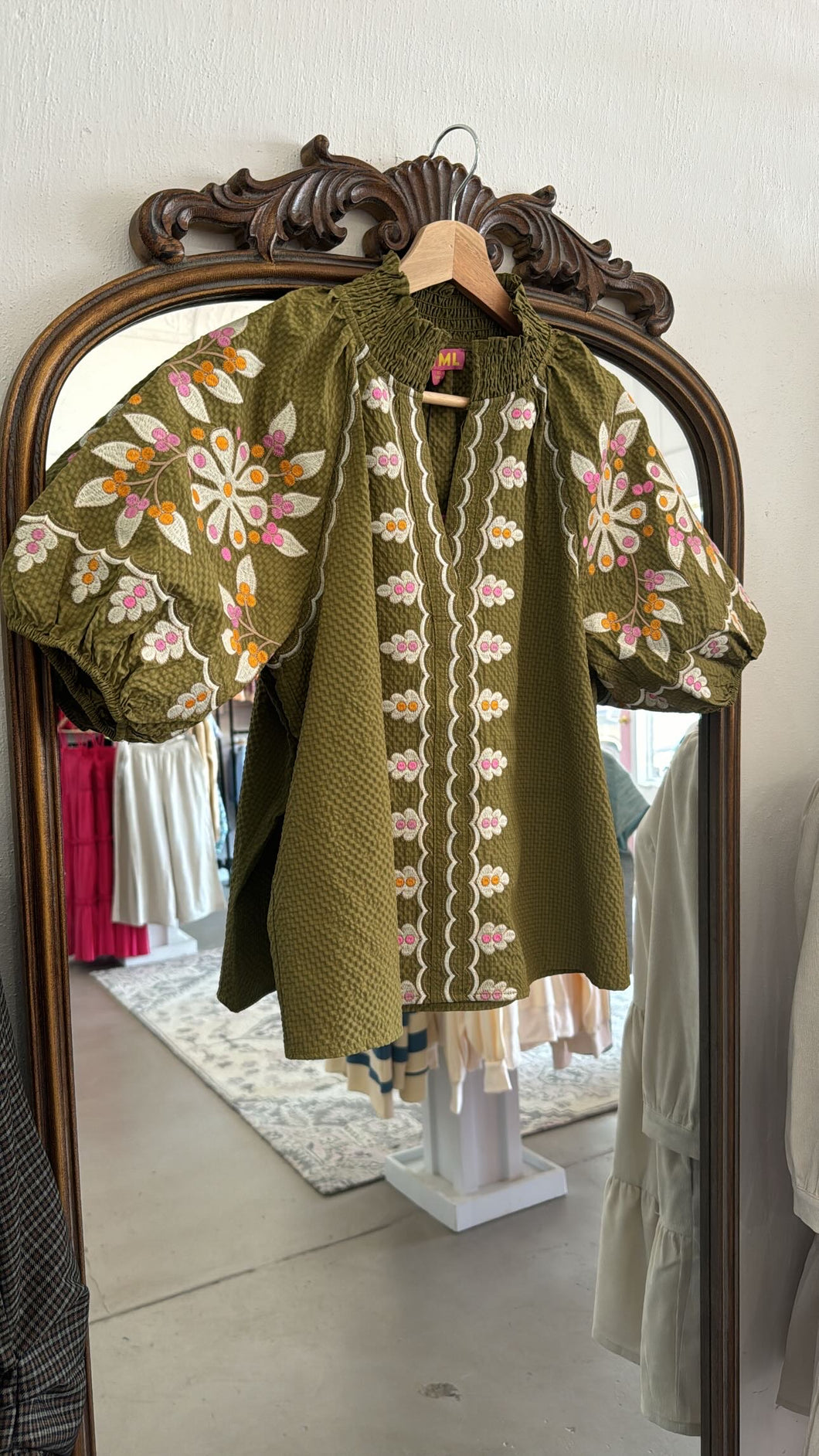 Army Green Embroidered Blouse