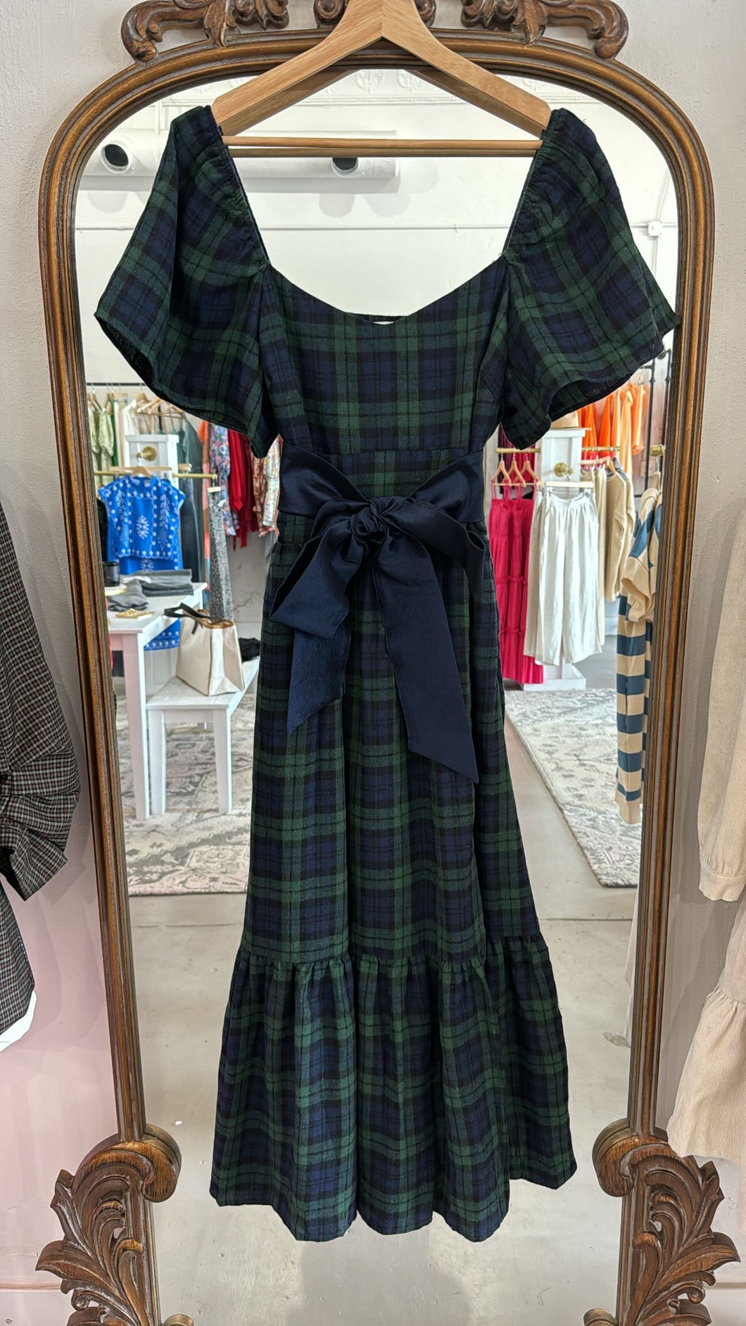 Green Plaid Bow Dress