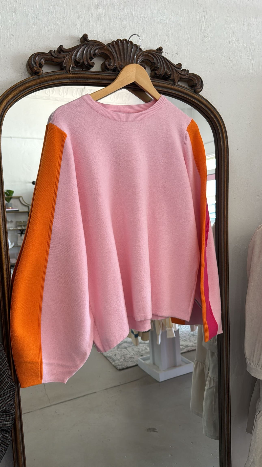 Pink Striped Sleeve Sweater