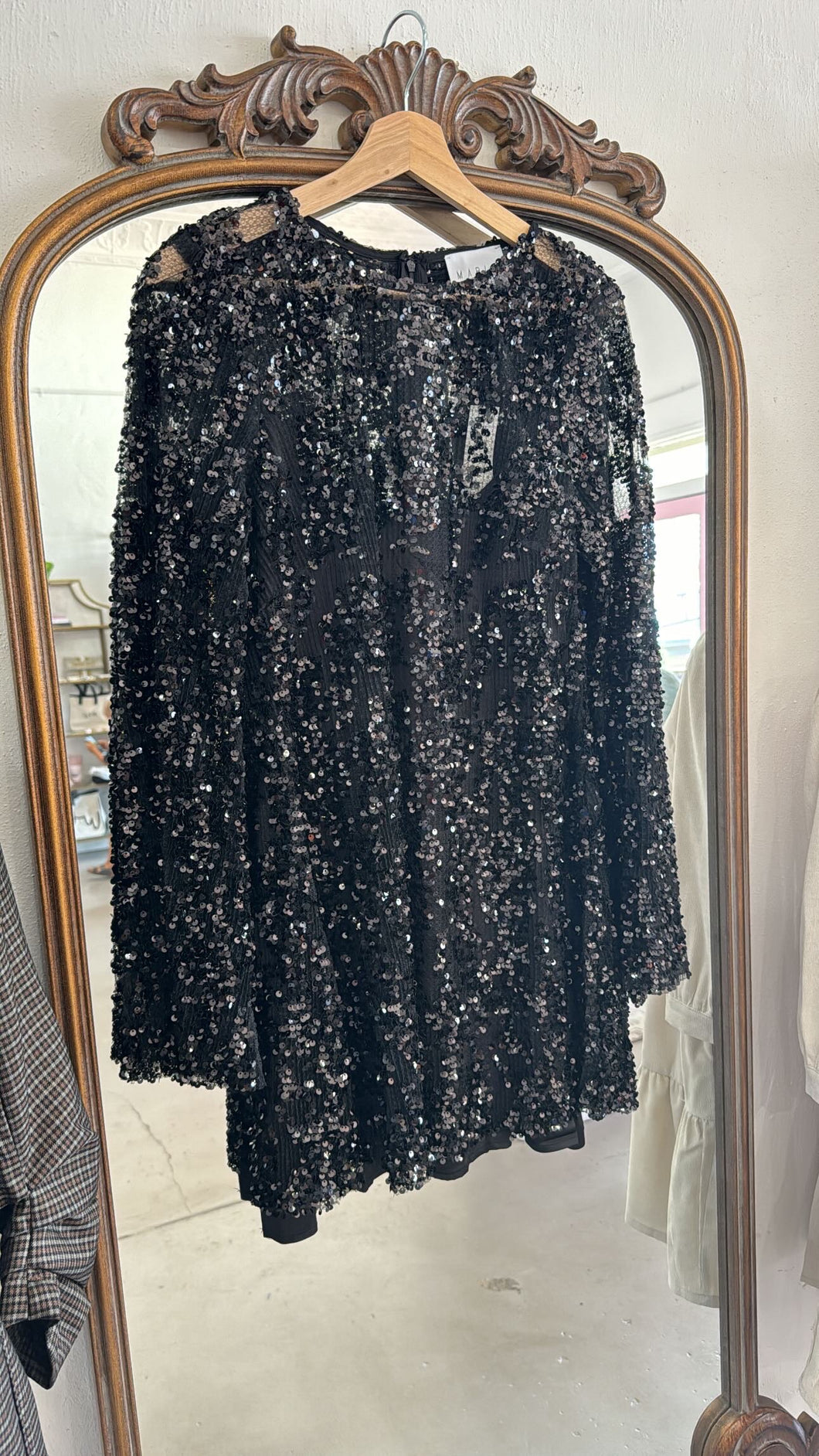 Black Sequin Bell Sleeve Dress JPosh Apparel Black Sequin Bell Sleeve Dress JPosh Apparel