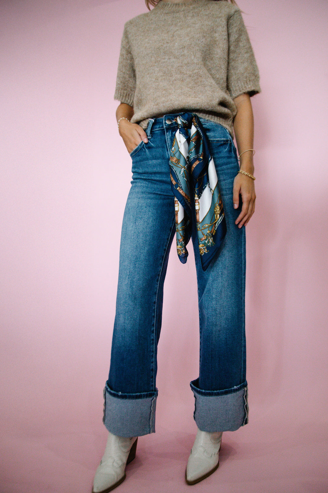Cuffed Denim Pants