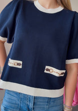 Load image into Gallery viewer, Navy with Gold Detailing Top
