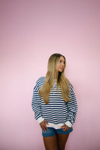 Load image into Gallery viewer, Navy &amp; White Stripe Sweatshirt
