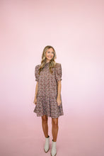 Load image into Gallery viewer, Brown Floral Trellis Button Dress
