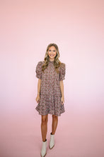 Load image into Gallery viewer, Brown Floral Trellis Button Dress
