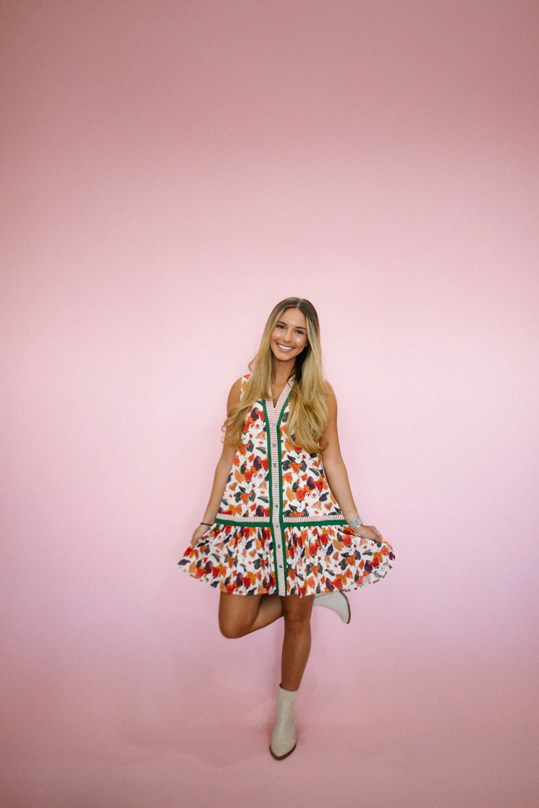 Multi Color Floral Stripe Dress