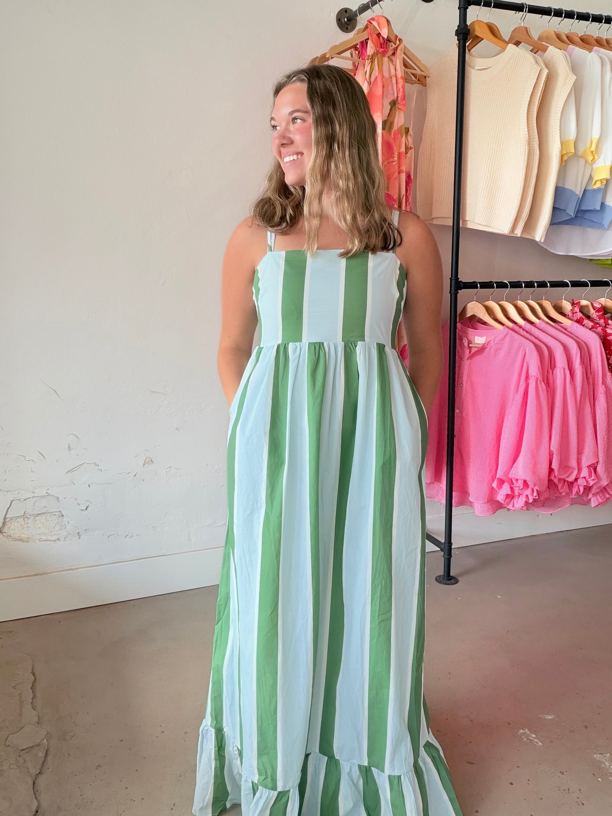 Green and Blue Striped Dress – JPosh Apparel