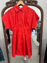 Load image into Gallery viewer, Red Cinch Waist Button Dress
