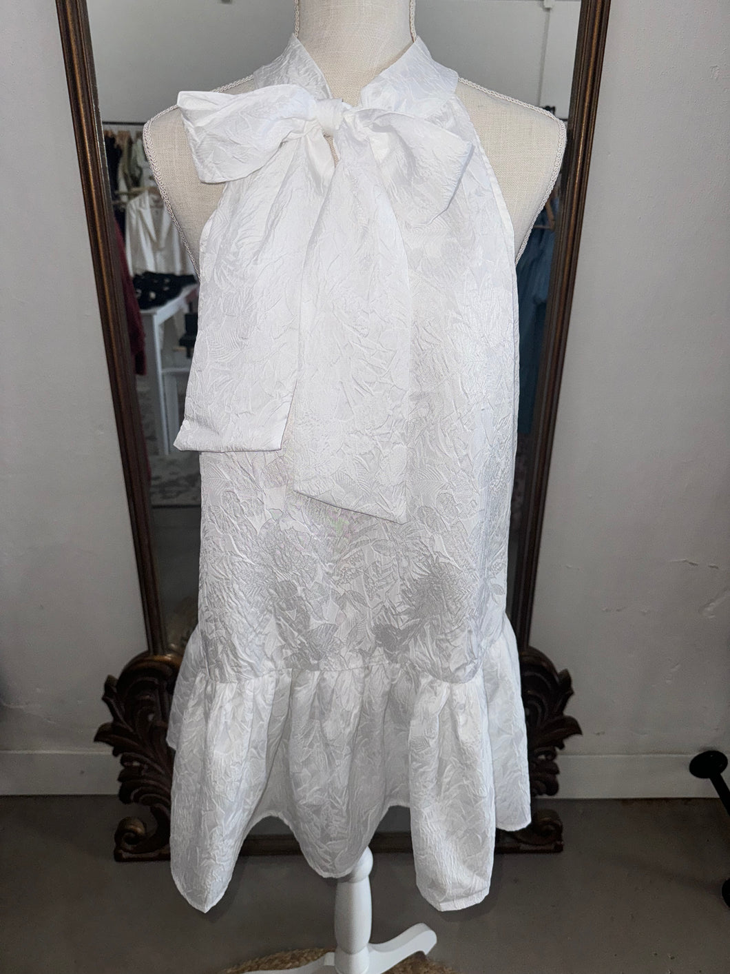 White Embossed Tie Dress