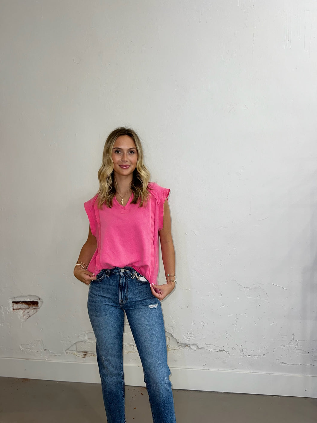 Pink Ruffled Terry Trimmed Top