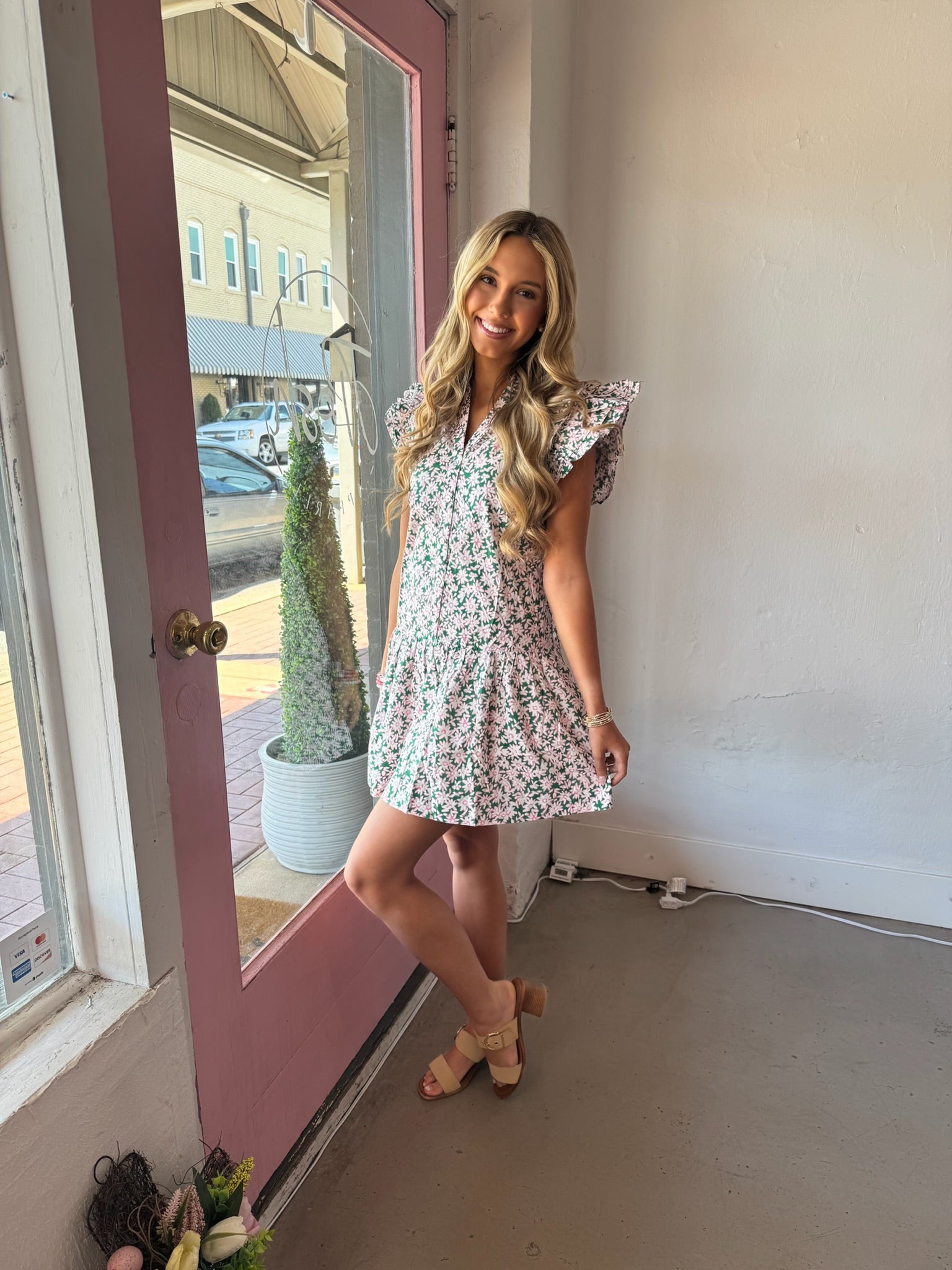Pink & Green Floral Dress – JPosh Apparel