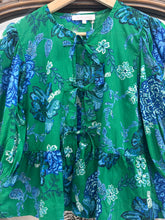 Load image into Gallery viewer, Green &amp; Blue Floral Tie Blouse
