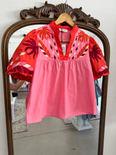 Load image into Gallery viewer, Pink Embroidered Puff Sleeve Top
