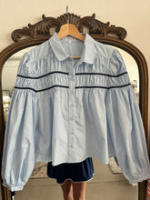 Load image into Gallery viewer, Baby Blue &amp; Navy Detailed Blouse
