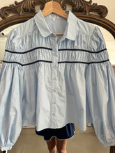 Load image into Gallery viewer, Baby Blue &amp; Navy Detailed Blouse
