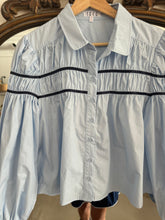 Load image into Gallery viewer, Baby Blue &amp; Navy Detailed Blouse
