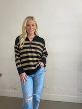 Load image into Gallery viewer, Taupe &amp; Charcoal Stripe Sweater

