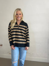 Load image into Gallery viewer, Taupe &amp; Charcoal Stripe Sweater
