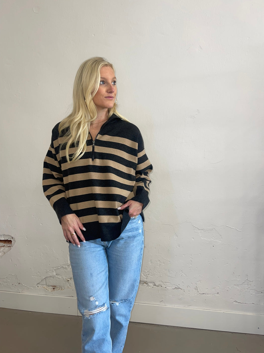 Taupe & Charcoal Stripe Sweater