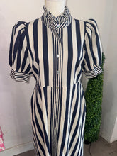 Load image into Gallery viewer, Navy Stripe Button Midi Dress
