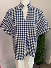 Load image into Gallery viewer, Navy Check Short Sleeve Blouse
