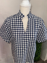 Load image into Gallery viewer, Navy Check Short Sleeve Blouse
