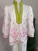 Load image into Gallery viewer, White embroidered Midi Sleeve Blouse
