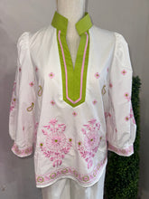 Load image into Gallery viewer, White embroidered Midi Sleeve Blouse
