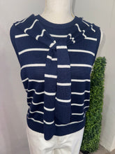Load image into Gallery viewer, Navy &amp; White Stripe Tie Top
