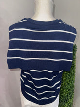Load image into Gallery viewer, Navy &amp; White Stripe Tie Top
