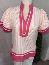 Load image into Gallery viewer, Pink &amp; White Stripe Detail Short Sleeve Blouse
