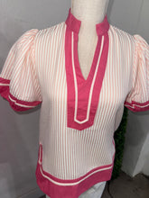 Load image into Gallery viewer, Pink &amp; White Stripe Detail Short Sleeve Blouse
