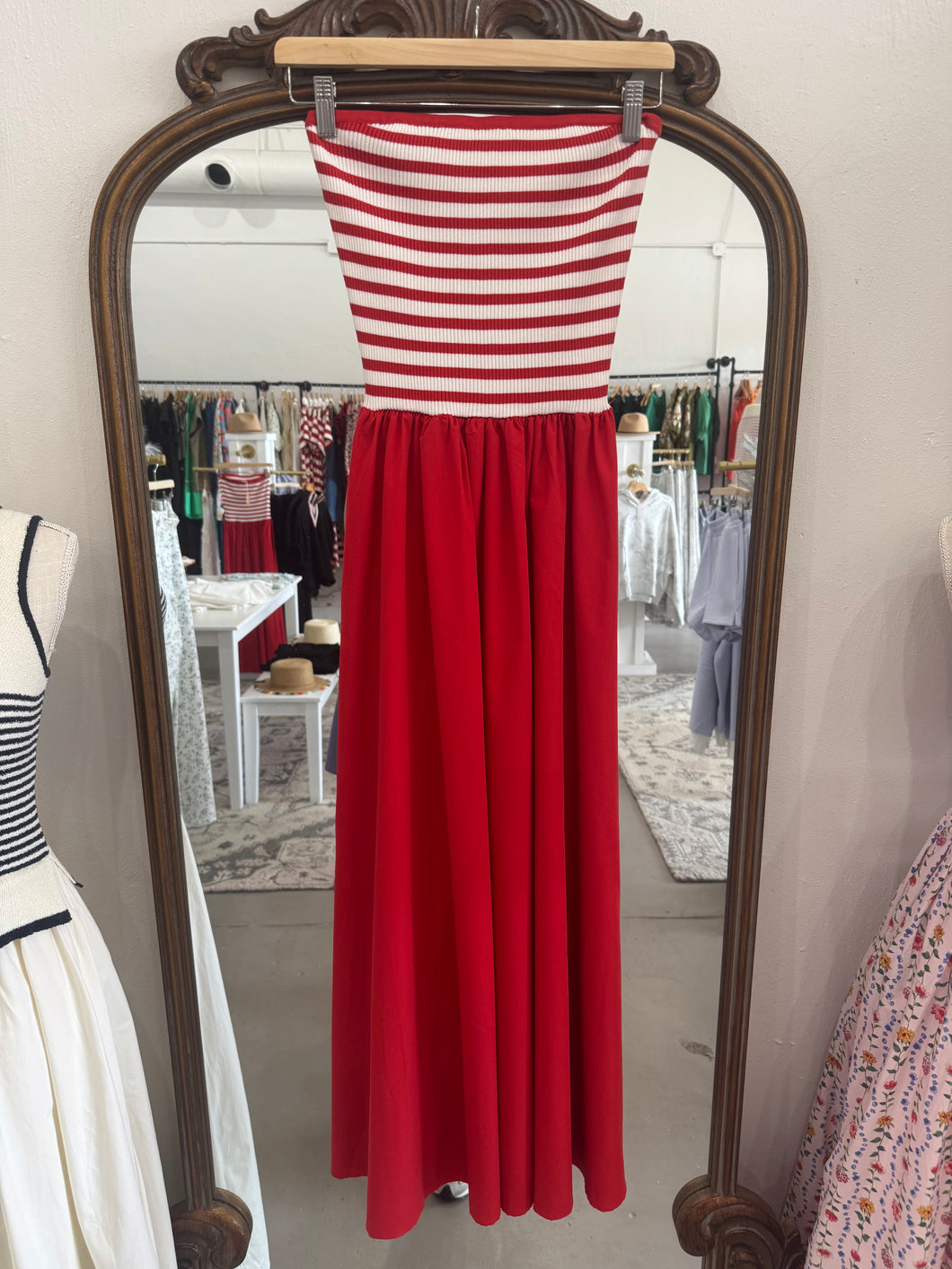 Red Stripe Strapless Dress