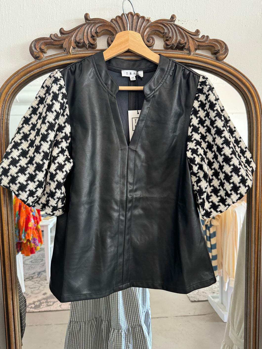 Leather & Tweed Blouse